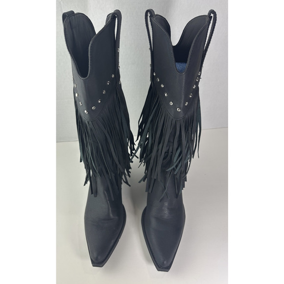 Roper Oakley Studded Pointed Toe Cowboy Black Boots Western Fringe Women's 8 - Picture 11 of 11